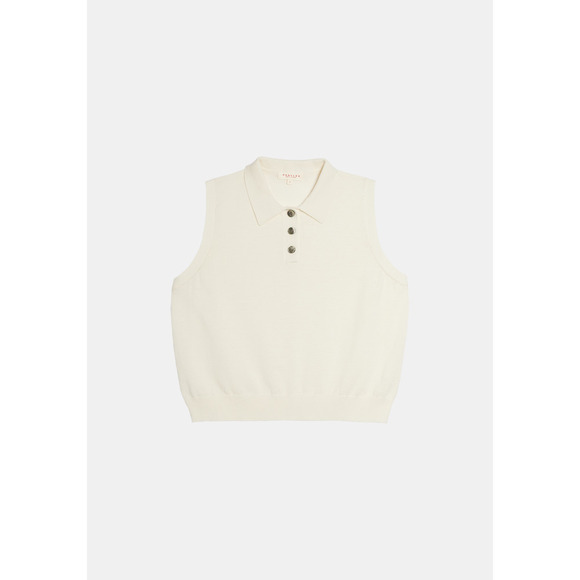 DEMY LEE New York Ayana Button up sleeveless Polo Top Size Small Ivory - Picture 3 of 7